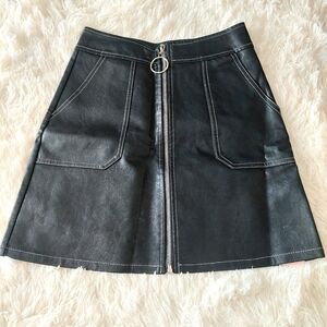 Micas Black Faux Leather Zip-Front A-Line Skirt NWT